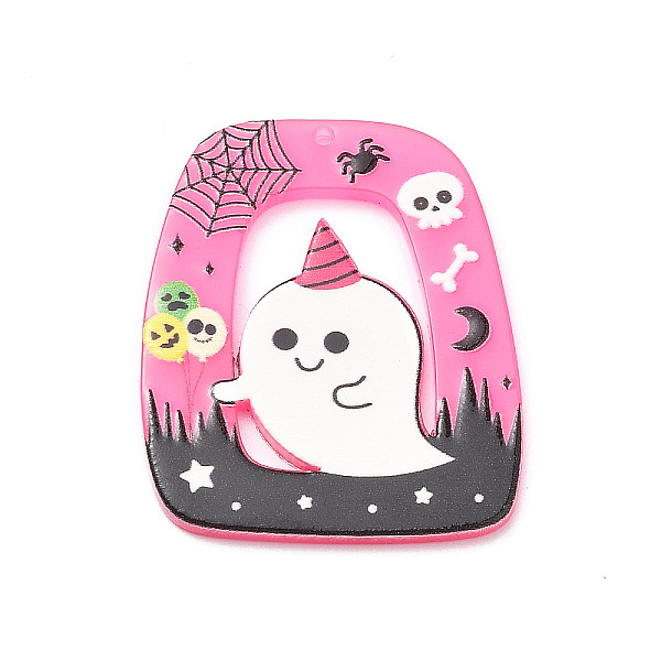 

PandaHall Halloween Printed Acrylic Pendants, Hot Pink, Ghost, 39x33x2mm, Hole: 1.6mm Acrylic Ghost