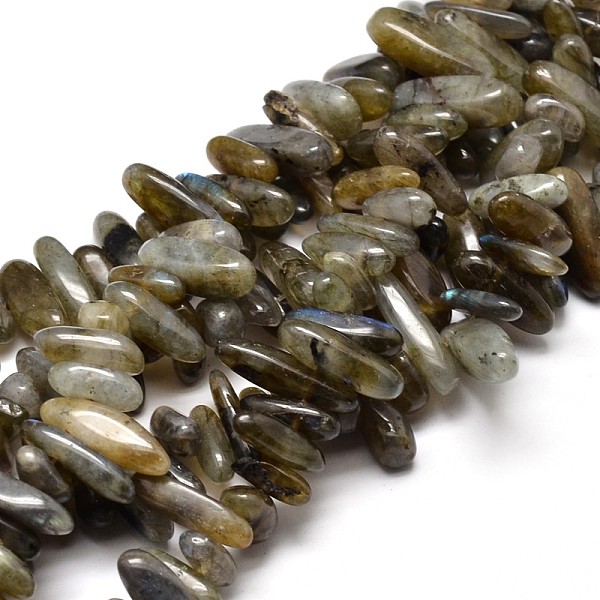PandaHall Natural Labradorite Nuggets Beads Strands, 8~30x5~12mm, Hole: 1mm, about 15.3 inch~15.7 inch Labradorite Nuggets