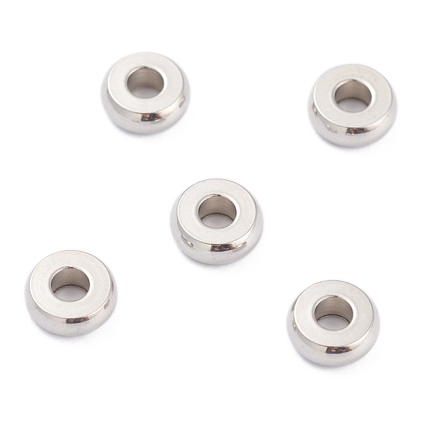 

PandaHall 202 Stainless Steel Spacer Beads, Flat Round, Stainless Steel Color, 5x2mm, Hole: 1.8mm 304 Stainless Steel Flat Round