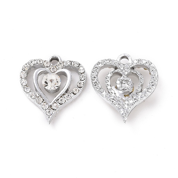 

PandaHall Alloy Crystal Rhinestone Pendants, Heart Charms, Platinum, 20x18x5mm, Hole: 2.2mm Alloy+Rhinestone Heart Clear