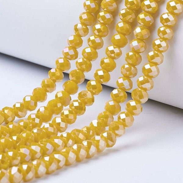 

PandaHall Electroplate Glass Beads Strands, Opaque Solid Color, AB Color Plated, Faceted, Rondelle, Yellow, 4x3mm, Hole: 0.4mm, about...