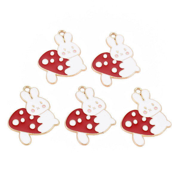 

PandaHall Autumn Theme Alloy Enamel Pendants, Cadmium Free & Nickel Free & Lead Free, Light Gold, Rabbit with Mushroom, Brown...