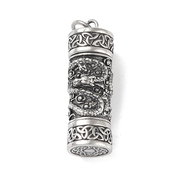 

PandaHall Openable 316 Surgical Stainless Steel Urn Ashes Pendants, with Jump Ring, Column Charm, Antique Silver, Dragon, 46x15x13.5mm, Hole...