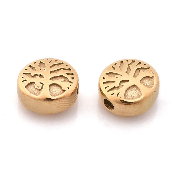 

PandaHall 304 Stainless Steel Beads, Flat Round with Tree of Life, Golden, 10x5.5mm, Hole: 2mm 304 Stainless Steel Flat Round