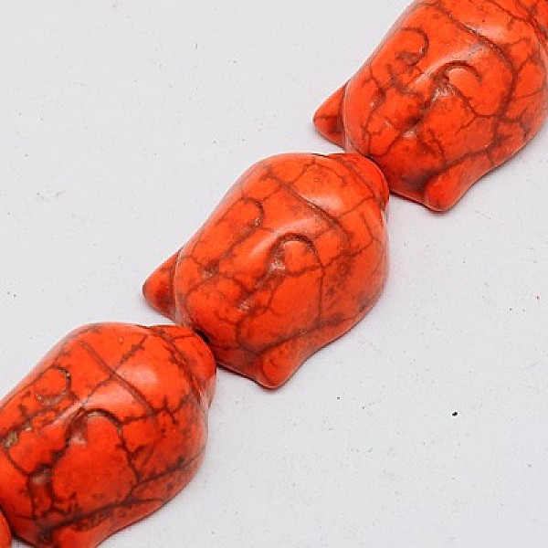 

PandaHall Synthetic Turquoise Beads Strands, Dyed, Buddha, Orange Red, 29x20x13mm, Hole: 1mm, about 90pcs/1000g Synthetic Turquoise Human...