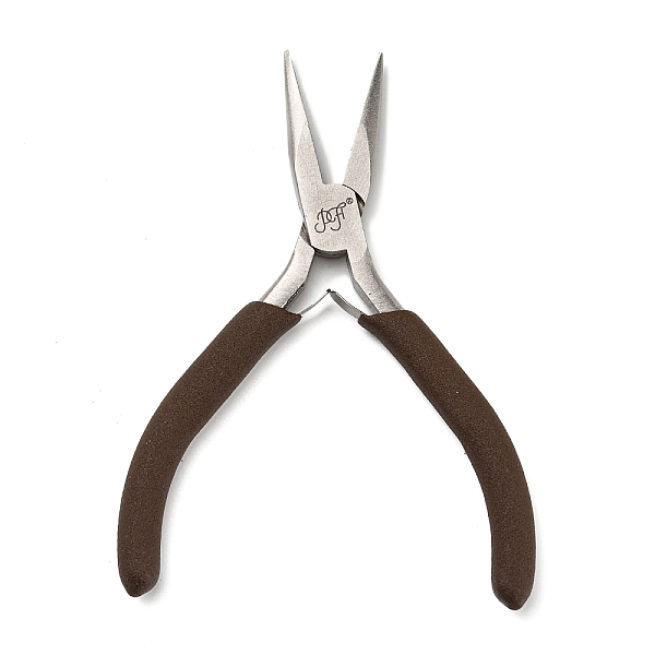 PandaHall Steel Jewelry Pliers, Needle Nose Plier, with Plastic Handle, Coconut Brown, 12x8.5x1cm Steel