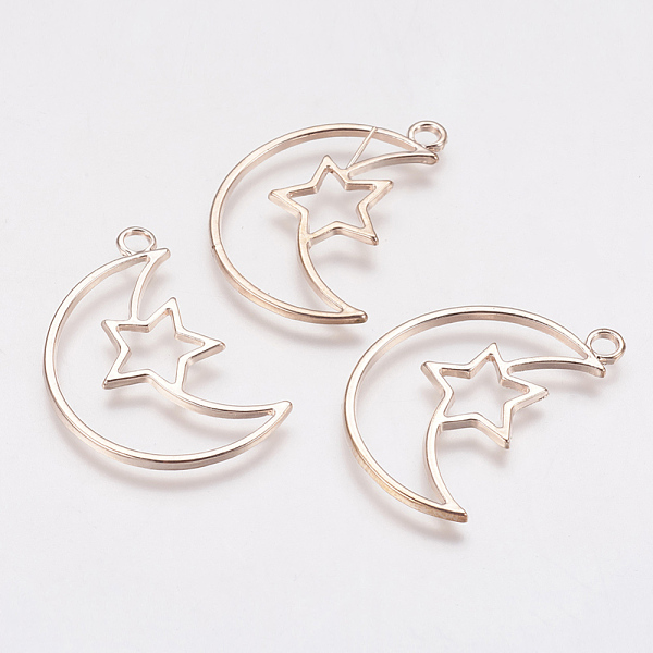 

PandaHall Alloy Open Back Bezel Pendants, For DIY UV Resin, Epoxy Resin, Pressed Flower Jewelry, Moon & Star, Rose Gold, 35x23x1.5mm, Hole...