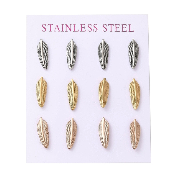 Ion Plating(IP) 304 Stainless Steel Feather Stud Earring