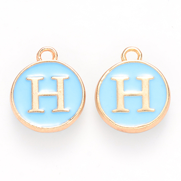 

PandaHall Golden Plated Alloy Enamel Charms, Cadmium Free & Lead Free, Enamelled Sequins, Flat Round, Sky Blue, Letter.H, 14x12x2mm, Hole...