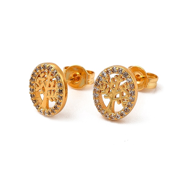 

PandaHall Clear Cubic Zirconia Tree of Life Stud Earrings, Rack Plating Brass Jewelry for Women, Cadmium Free & Lead Free, Real 18K Gold...