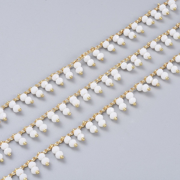 

PandaHall 3.28 Feet Handmade Glass Beaded Chains, Soldered, with Golden Tone Brass Findings, Long-Lasting Plated, White, 2x1mm Brass+Glass...