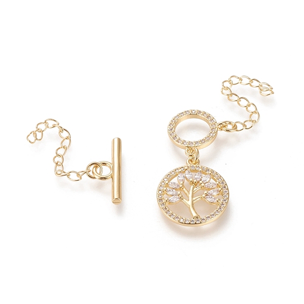 

PandaHall Brass Micro Pave Cubic Zirconia Ring Toggle Clasps, Long-Lasting Plated, with Extender Chains and Tree of Life Pendants, Clear...