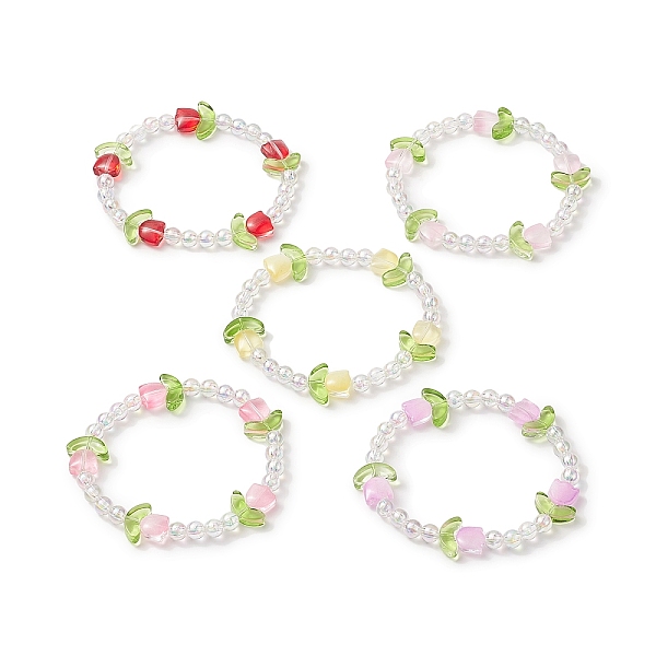 

PandaHall Lampwork Tulip & Acrylic Beaded Stretch Bracelet for Women, Mixed Color, Inner Diameter: 2 inch(5.2cm) Lampwork Multicolor