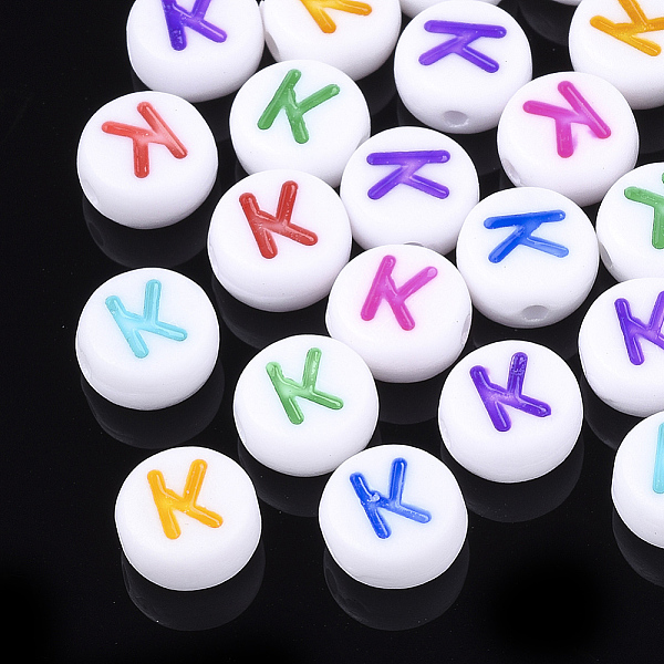 

PandaHall Initial Acrylic Beads, Horizontal Hole, Flat Round, Mixed Color, Mixed Color, 7x4mm, Hole: 1.2mm, about 370pcs/50g Acrylic Flat..., Multicolor