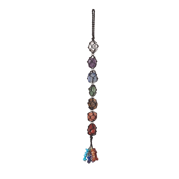 

PandaHall Chakra Gemstone Beads Pendant Decoration, Gemstone Chip Tassel Nylon Thread Hinging Ornament, 300x13~17x17~21mm Mixed Stone Others