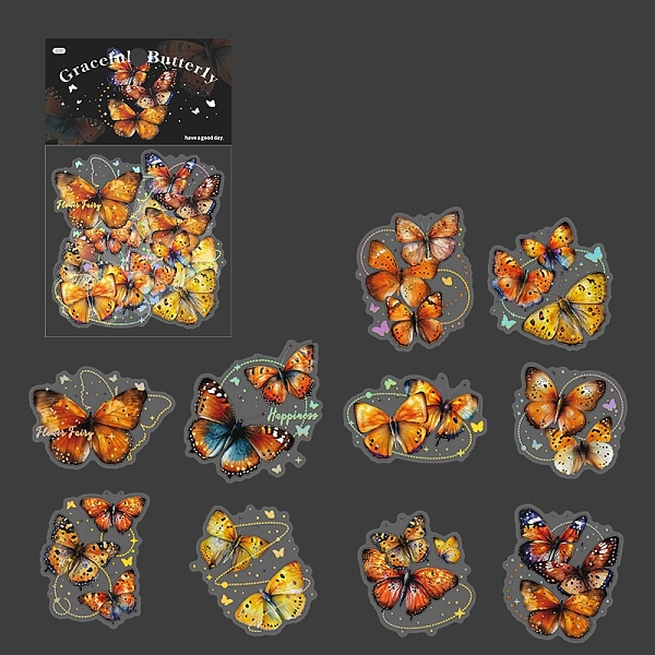 

PandaHall 20Pcs 10 Styles Butterfly Waterproof PET Plastic Self-Adhesive Decorative Stickers, for Scrapbooking, Travel Diary Craft, Orange...