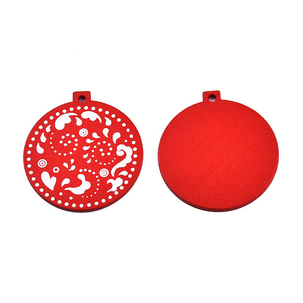 

PandaHall Christmas Spray Painted Wood Big Pendants, with Single-Sided Printed, Flat Round Charm with Floral Pattern, Red, 59x55x2.5mm, Hole...