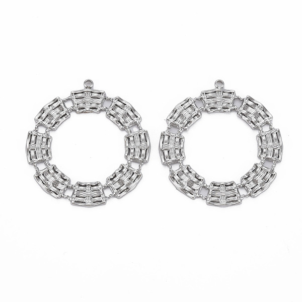 

PandaHall 304 Stainless Steel Pendants, Cadmium Free & Nickel Free & Lead Free, Hollow, Ring, Stainless Steel Color, 33x30.5x1mm, Hole...