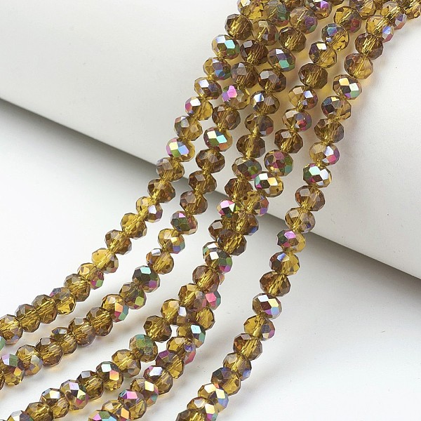 

PandaHall Electroplate Transparent Glass Beads Strands, Half Rose Gold Plated, Faceted, Rondelle, Goldenrod, 8x6mm, Hole: 1mm, about...