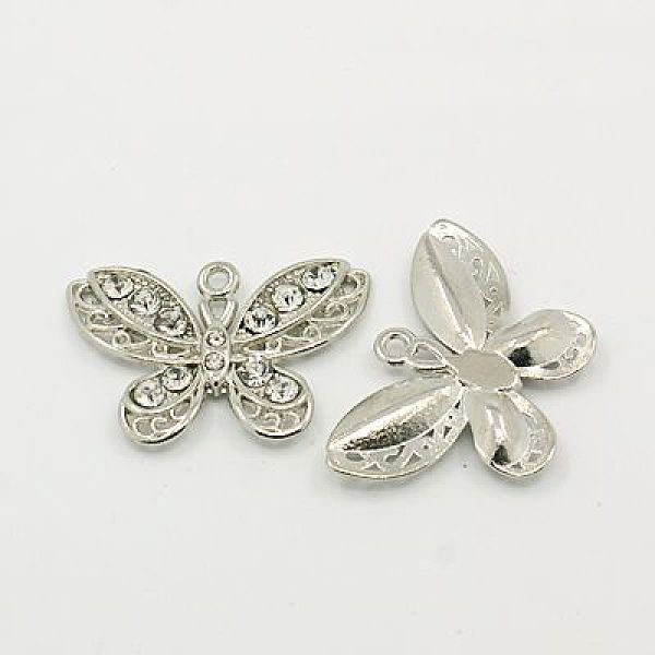 

PandaHall Alloy Rhinestone Pendants, Cadmium Free & Lead Free, Platinum Color, Butterfly, Clear, about 32mm wide, 21mm long, 4mm thick, hole...