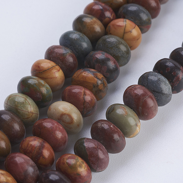 

PandaHall Natural Polychrome Jasper/Picasso Stone/Picasso Jasper Beads Strands, Rondelle, 8x5~5.5mm, Hole: 0.8mm, about 70~74pcs/strand...