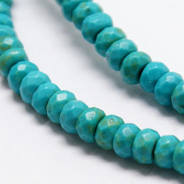 

PandaHall Faceted Rondelle Synthetic Turquoise Beads Strands, Dyed, Turquoise, 6x4mm, Hole: 1mm, about 101pcs/strand, 15.7 inch Synthetic..., Green