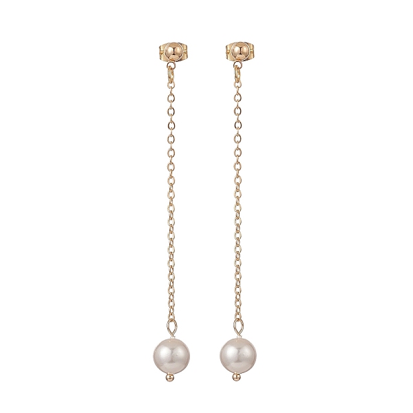 

PandaHall Shell Pearl Beads Dangle Stud Earrings, Golden Brass Chain Tassel Earrings for Women, Beige, 72mm, Pin: 0.7mm Shell Pearl Round..., Yellow