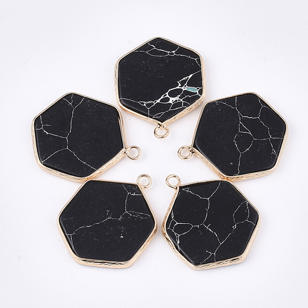 

PandaHall Synthetic Turquoise Pendants, with Brass Findings, Hexagon, Golden, 30~31x24~25x2~3mm, Hole: 2mm Synthetic Turquoise Hexagon