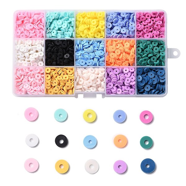 

PandaHall 150G 15 Colors Handmade Polymer Clay Beads, Heishi Beads, for DIY Jewelry Crafts Supplies, Disc/Flat Round, Mixed Color, 6x1mm..., Multicolor