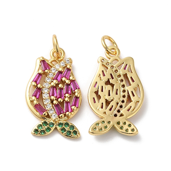

PandaHall Rack Plating Brass Cubic Zirconia Pendants, with Jump Ring, Lead Free & Cadmium Free, Tulip Flower Charm, Long-Lasting Real 18K...