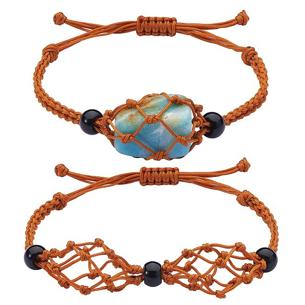 

PandaHall Adjustable Braided Nylon Cord Macrame Pouch Bracelet Making, with Glass Beads, Sienna, Inner Diameter: 1-7/8~3-1/4 inch(4.7~8.4cm)..., Brown