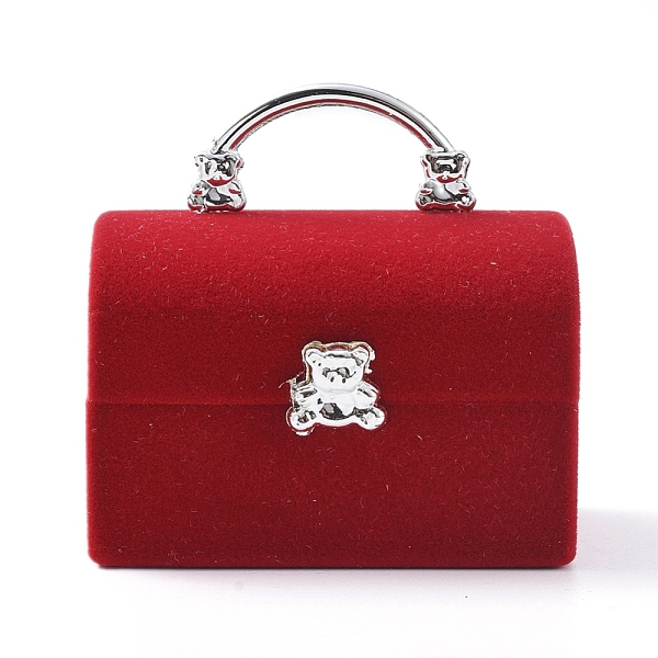PandaHall Lady Bag with Bear Shape Velvet Jewelry Boxes, Portable Jewelry Box Organizer Storage Case, for Ring Earrings Necklace, Red...