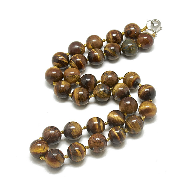 

PandaHall Natural Tiger Eye Beaded Necklaces, with Alloy Lobster Clasps, Round, 18.1 inch~18.5 inch(46~47cm), round: 11.5~12mm Tiger Eye