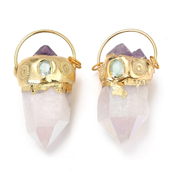 

PandaHall Natural Crystal Quartz and Amethyst Big Pendants, with Brass Findings, Nuggets, Golden, 53~61.5x33x25.5~29mm, Jump Ring: 7x1mm...