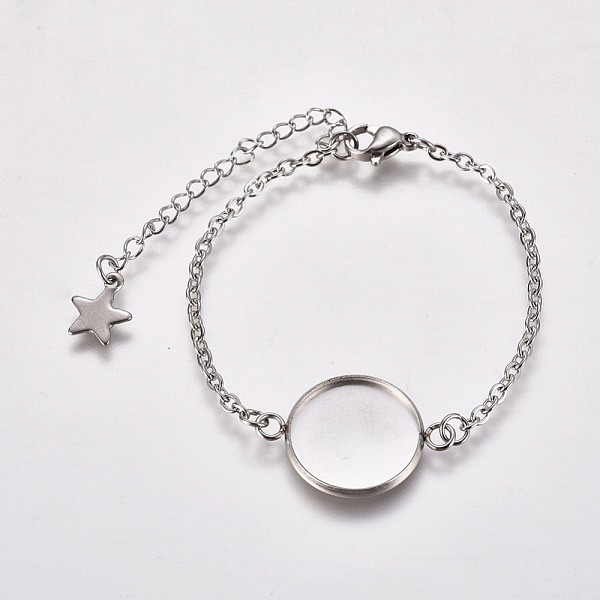 

PandaHall 304 Stainless Steel Bracelet Making, with Lobster Claw Clasps, Cable Chains and Flat Round Cabochon Settings, Stainless Steel...