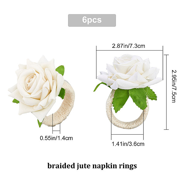

PandaHall CRASPIRE Flower Napkin Rings Set of 6 White Artificial Rose Napkin Rings Floral Napkin Holder Rings Burlap Cord Napkin Buckle...