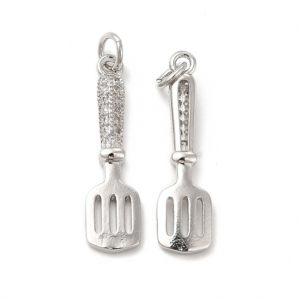 

PandaHall Rack Plating Brass Micro Pave Cubic Zirconia Cookware Pendants, Cadmium Free & Lead Free, Spatula Charm, with Jump Ring, Real..., Clear