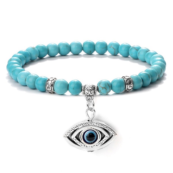 

PandaHall Fashion Synthetic Turquoise Beaded Stretch Bracelets, Evil Eye Charms Bracelets for Women Synthetic Turquoise Eye