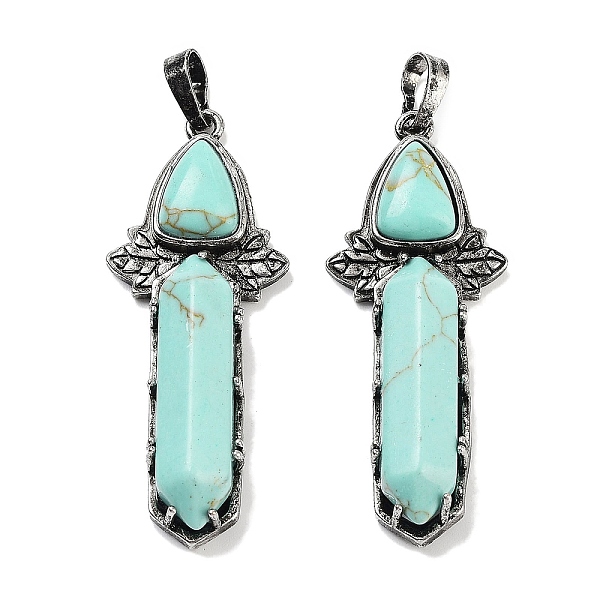 

PandaHall Synthetic Turquoise Sword Big Pendants, Rack Plating Antique Silver Plated Brass Charms, Cadmium Free & Lead Free, 51x20x9mm, Hole...
