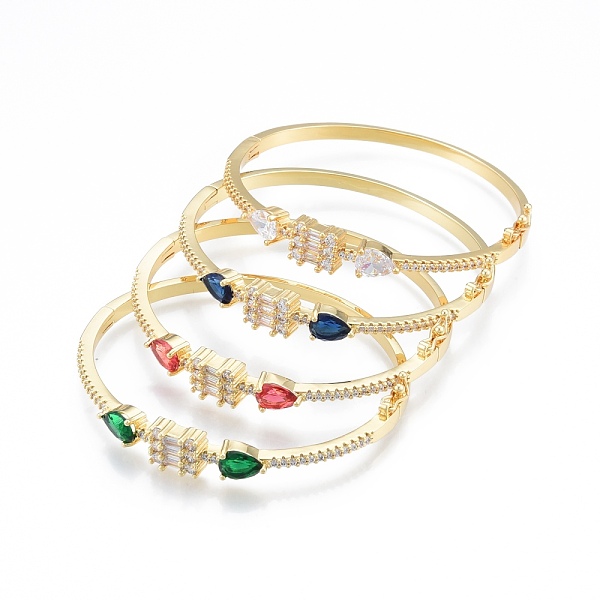 

PandaHall Cubic Zirconia Rectangle with Teardrop Hinged Bangle, Real 18K Gold Plated Brass Jewelry for Women, Mixed Color, Inner Diameter..., Multicolor