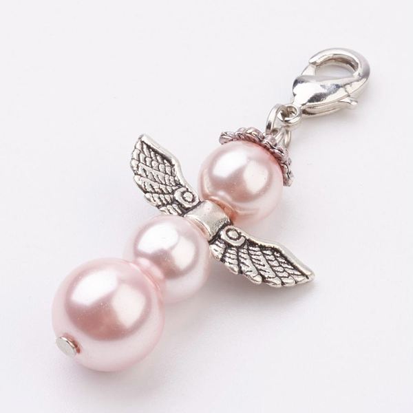 

PandaHall Alloy Pendants, with Brass Lobster Claw Clasps and Glass Pearl, Angel, Antique Silver, Pink, 47mm Alloy Angel & Fairy Pink