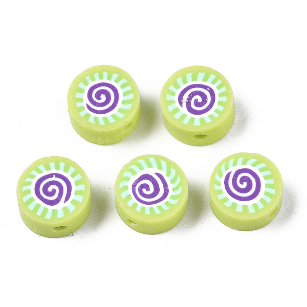 PandaHall Handmade Polymer Clay Beads, for DIY Jewelry Crafts Supplies, Flat Round with Sun, Yellow Green, 9.5x4.5~5mm, Hole: 1.6mm Polymer...