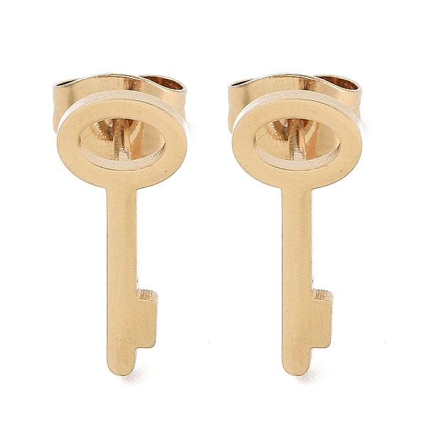 

PandaHall Vacuum Plating 304 Stainless Steel Stud Earrings for Women, Golden, Key, 14x6x1mm 304 Stainless Steel Key