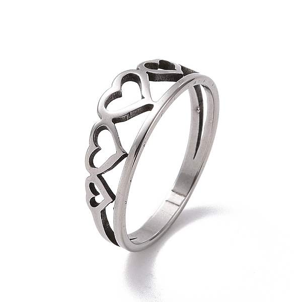 

PandaHall 201 Stainless Steel Hollow Heart Finger Ring for Valentine's Day, Stainless Steel Color, US Size 6 1/2(16.9mm) 201 Stainless Steel