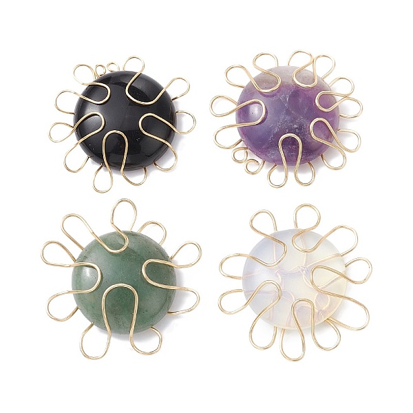 

PandaHall Natural Mixed Gemstone Copper Wire Wrapped Pendants, Flat Round Charms, Golden, 37~37.5x10mm, Hole: 4.2~4.5mm Mixed Stone Flat...