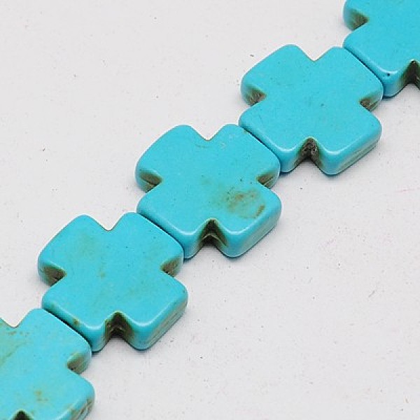 

PandaHall Synthetic Turquoise Beads Strands, Dyed, Greek Cross, Dark Turquoise, 20x20x5mm, Hole: 1mm, about 262pcs/1000g Synthetic Turquoise..., Cyan