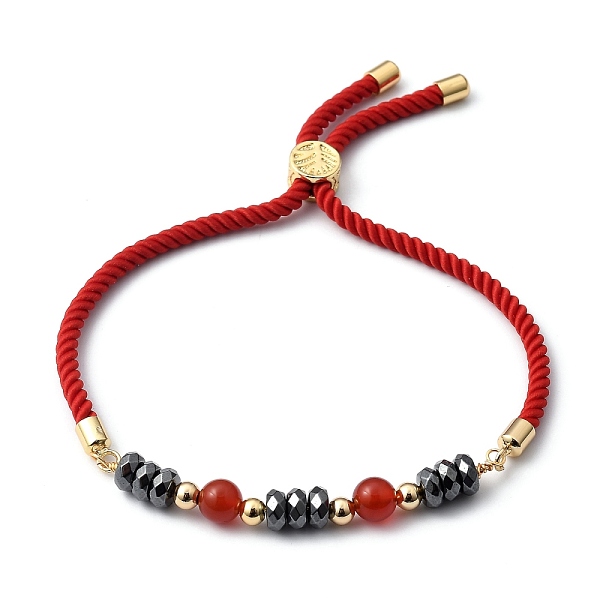 

PandaHall Adjustable Slider Bracelets, Nylon Cord Bracelets, with Natural Carnelian(Dyed & Heated) Beads, Non-Magnetic Synthetic Hematite...