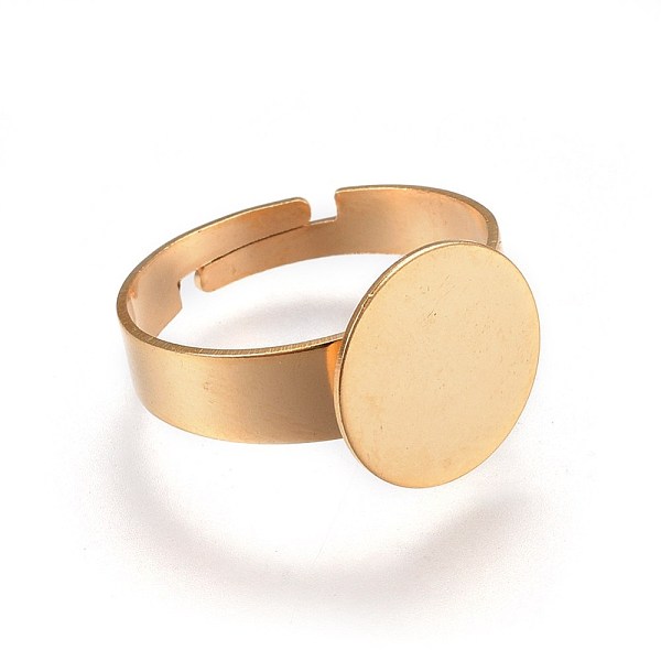 

PandaHall Adjustable 304 Stainless Steel Finger Rings Components, Pad Ring Base Findings, Flat Round, Real 24K Gold Plated, Size 7, 17mm...