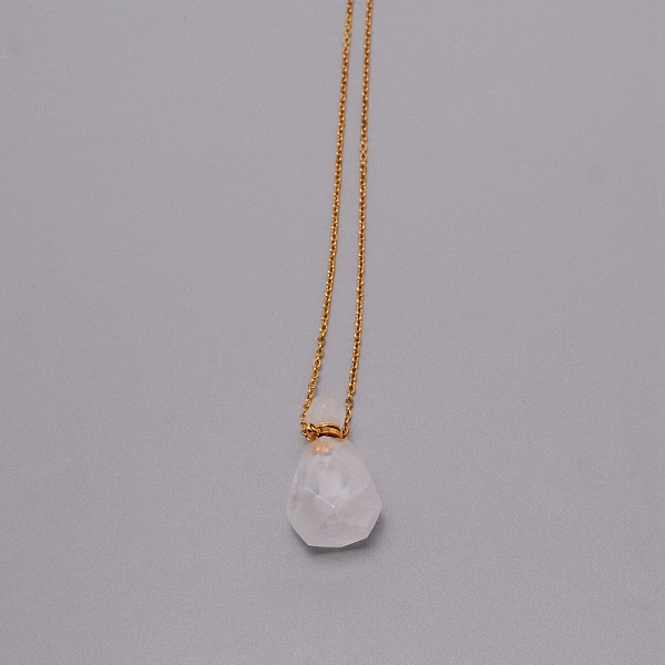 

PandaHall Perfume Bottle Natural Quartz Crystal Pendant Necklace for Girl Women, Brass Cable Chain Necklace, Golden, 18.50 inch(47cm) Quartz...