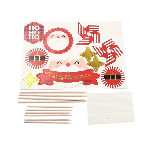 

PandaHall DIY Christmas Theme Paper Cake Insert Card Decoration, with Bamboo Stick, for Cake Decoration, Santa Claus, Red, 150mm Paper Mixed...